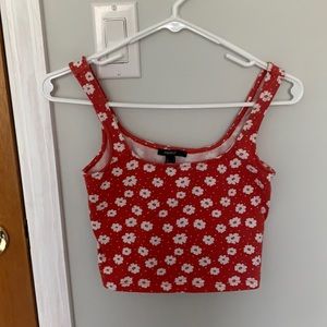 Red Flower Print Crop Top